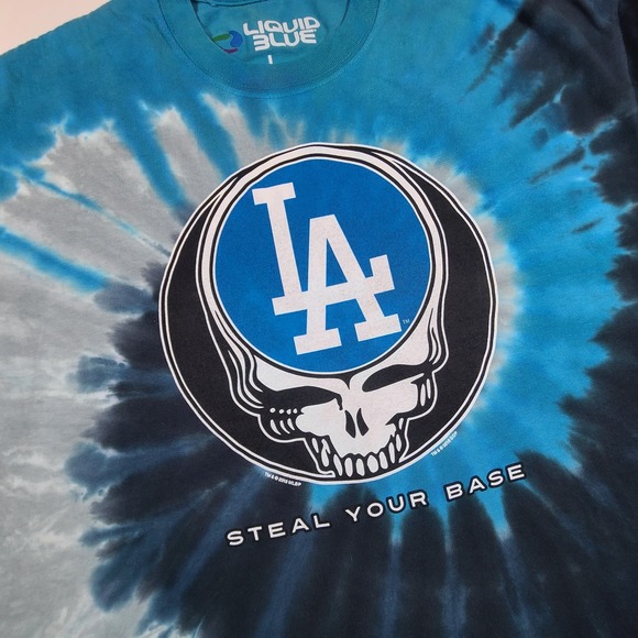 Liquid Blue Grateful Dead LA Dodgers Steal Your Base Tie Dye T Shirt - Picture 1 of 7